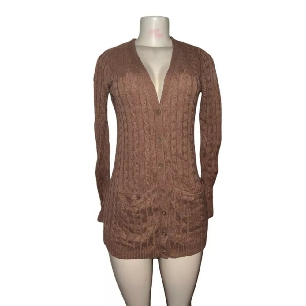 UTERQUE Womens Cardigan Damen Strickjacke Gr. S Silk/ Cashmere Braun